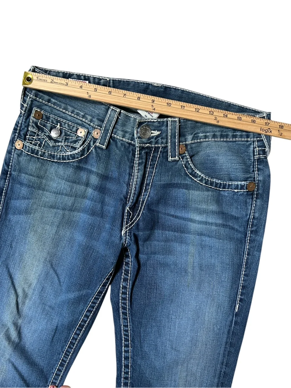 Vintage Y2K True Religion Ricky Super T White Contrast Stitch  Jeans 33